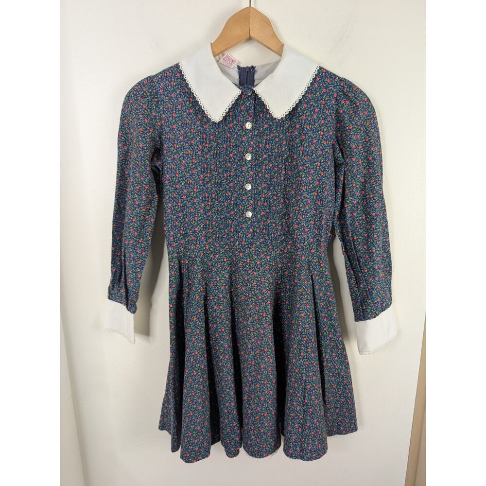 Dorissa Of Miami Size 12 Dress Vintage Blue Floral Collared Girls Prairie